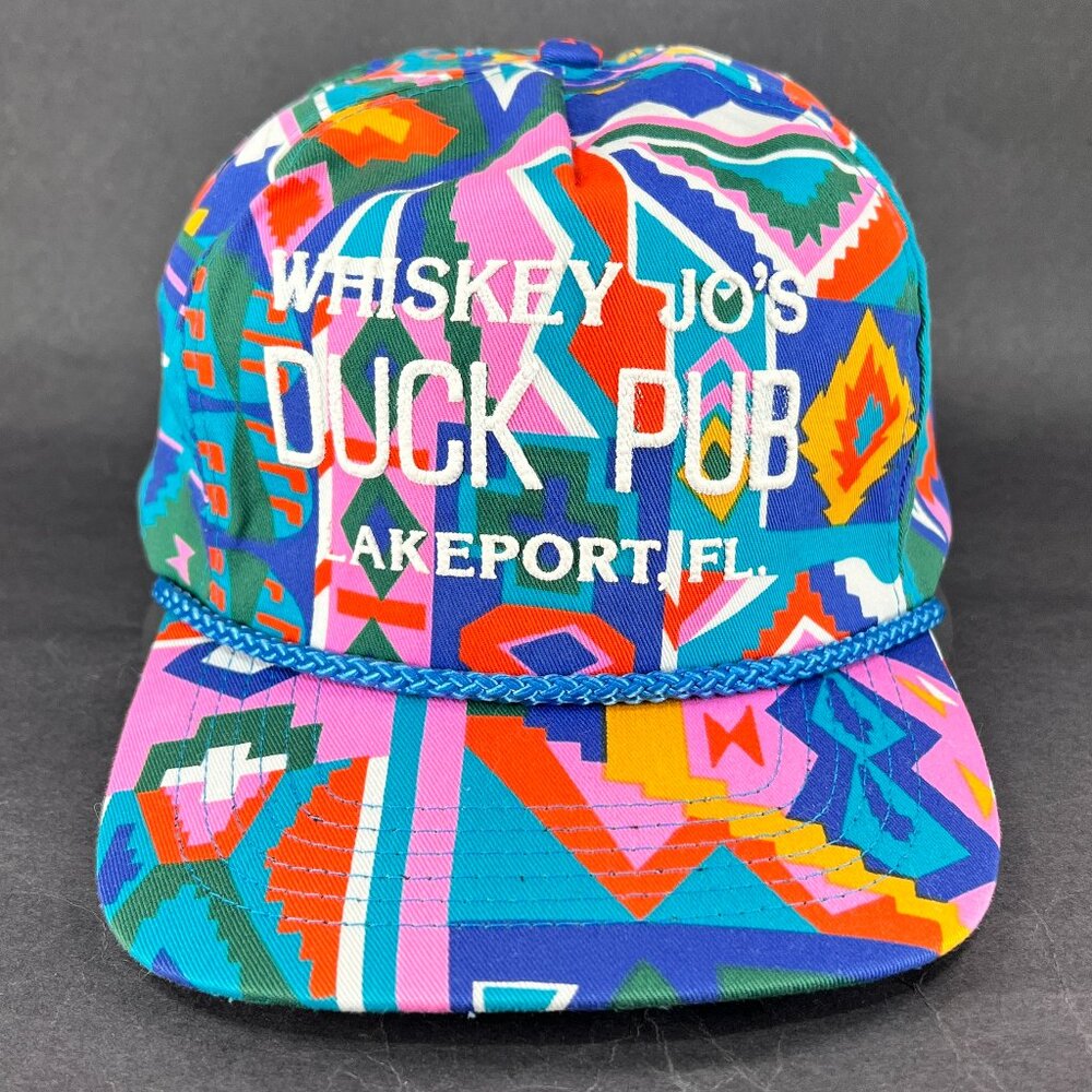 Vtg Whiskey Jo's Snapback Hat San Sun Rope Blue Souvenir Advertising Mens 90s